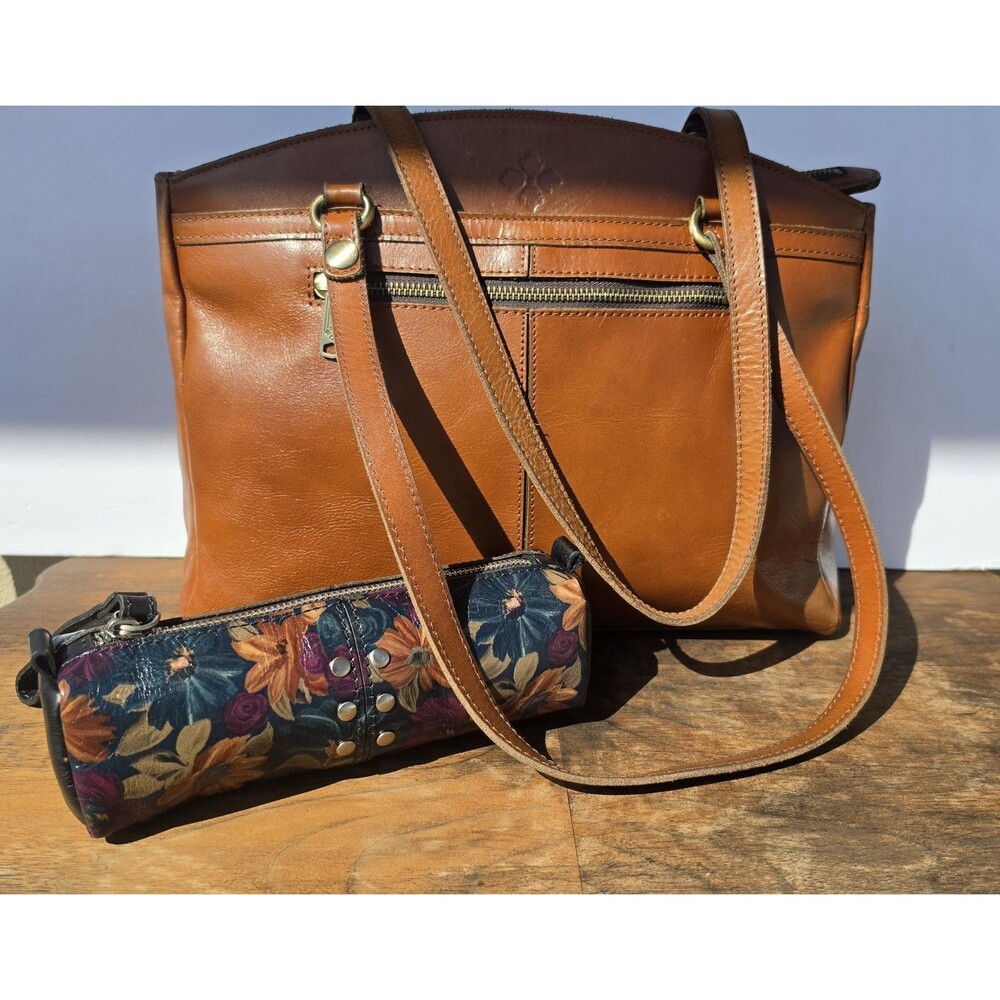 Patricia Nash Heritage Leather Bundle Vtg Poppy Leather Tote Bag & Barrel Cosmet